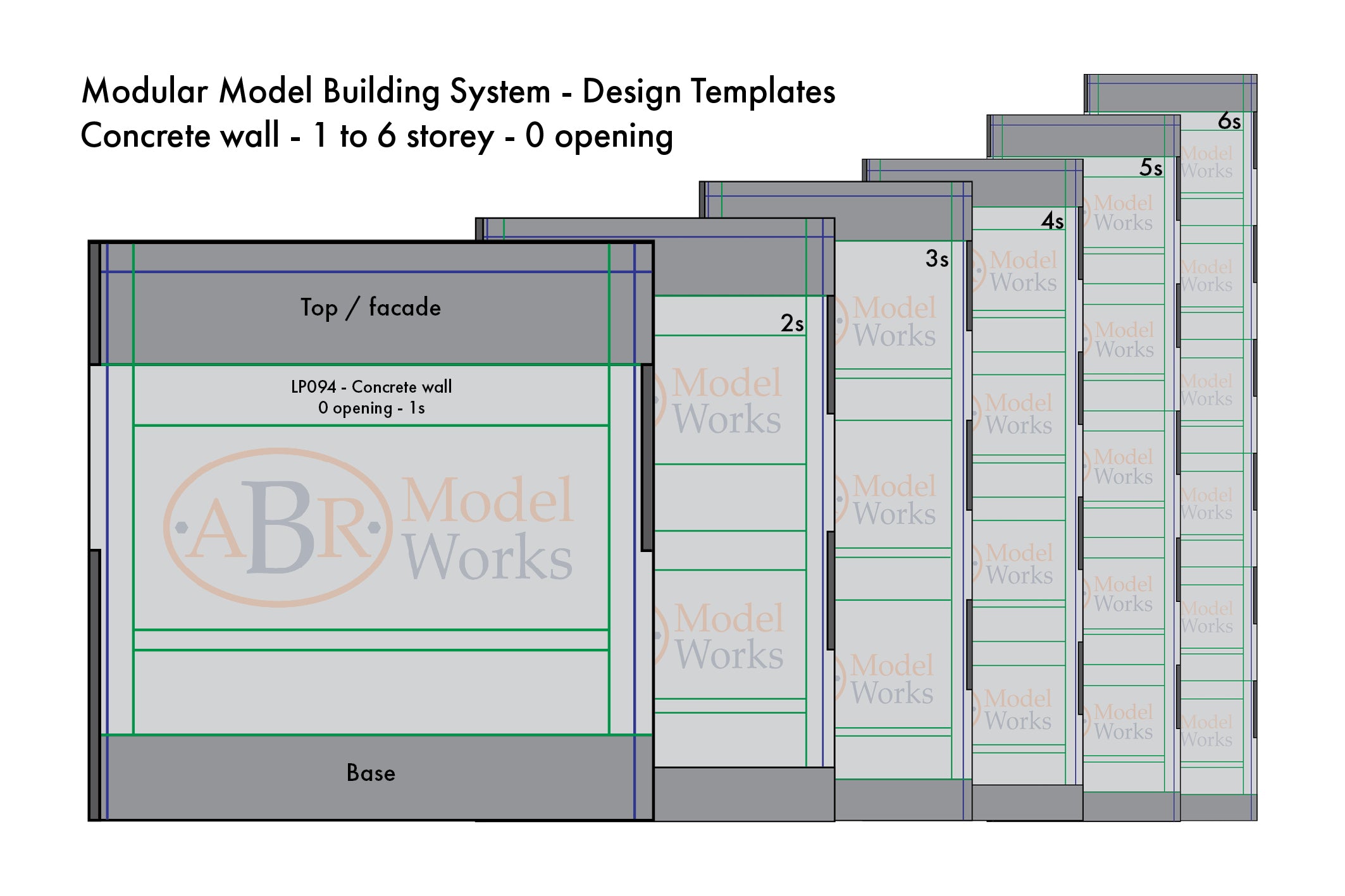 MBSDT-LP094-99 - Concrete wall with 0 openings 1 to 6 storeys - MMBS panel template